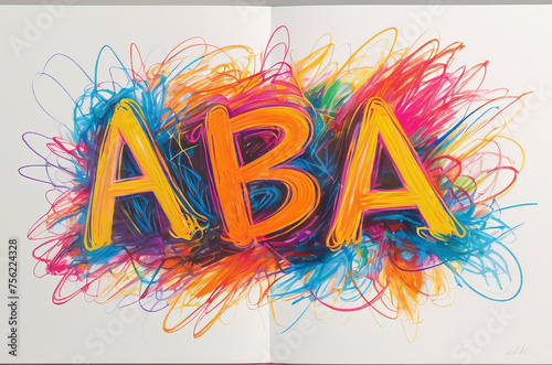 Bright abbreviation ABBA in chaotic crayon drawing style made by scribbles photo