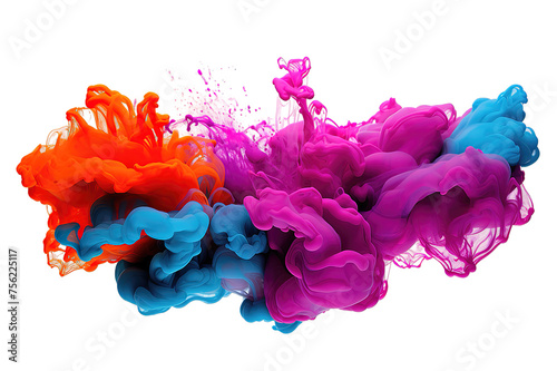 Colorful pink-red rainbow smoke paint explosion, color fume powder splash, the motion of liquid ink dye in water isolated on a Transparent Background. Generative AI