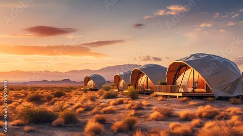 Glamping houses in magic desert nature with perfect concept