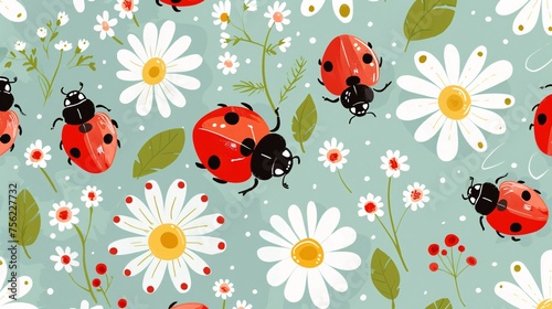 Buggy Beauties A Ladybug-Inspired Floral Print Generative AI © Riya