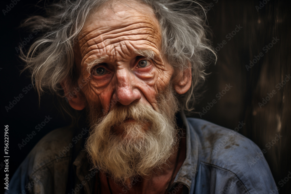 Very old man portrait, rinkled face and sorrow on his eyes Portrait of an Elderly Man, His Wrinkled Face Reflecting a Lifetime of Stories.Ai generated Very old man portrait, rinkled face and sorrow on his eyes Portrait of an Elderly Man, His Wrinkled Face Reflecting a Lifetime of Stories.Ai generated