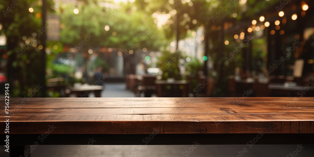 Empty wooden table for product demonstration and presentation on the background of cafe, restaurant, night golden bokeh. Empty wooden table for product demonstration and presentation on the background of cafe, restaurant, night golden bokeh.