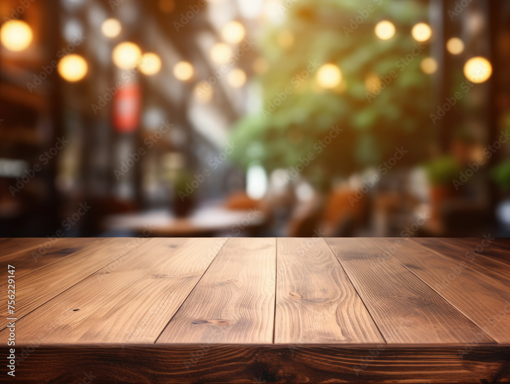 Empty wooden table for product demonstration and presentation on the background of cafe, restaurant, night golden bokeh. Empty wooden table for product demonstration and presentation on the background of cafe, restaurant, night golden bokeh.