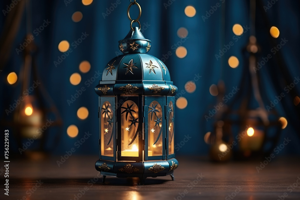 Eid ul fitr, Ramadan Kareem,Eid al Adha, Eid Mubarak.Muslim symbolism with islamic lantern and crescent.Holiday card - obrazy, fototapety, plakaty 