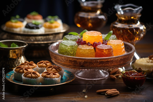 Oriental sweets - maamul, baklava and sherbet - traditional food for the holiday Eid al-Fitr photo