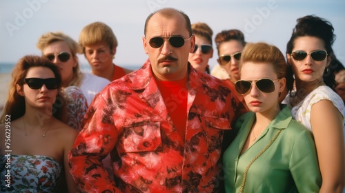 Russian mafia in the 90s. Crime boss with friends. Bandits in Russia. Bratki