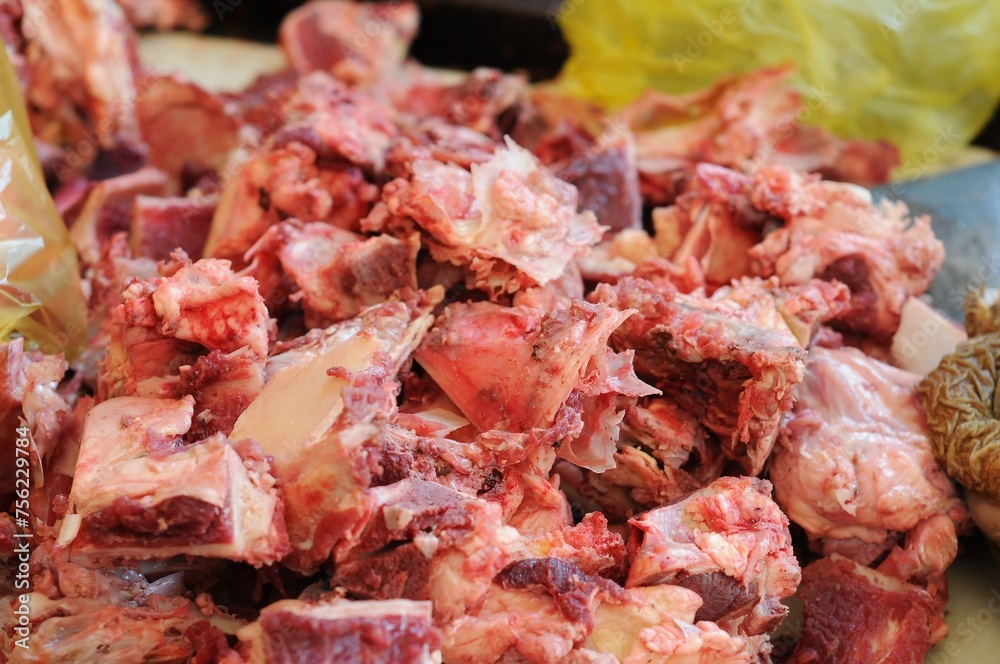 fresh raw meat in traditional market