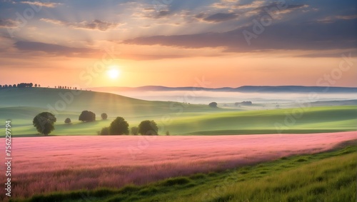 fields in moravian czech republic with beautiful light in the morning
