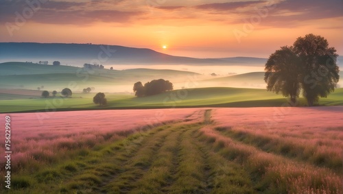 fields in moravian czech republic with beautiful light in the morning