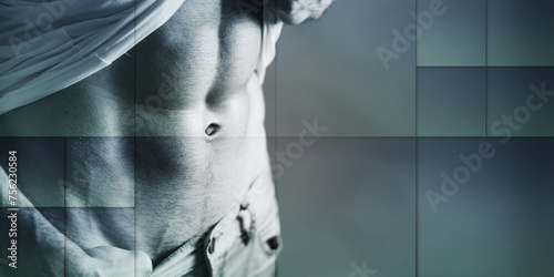 Abs of athletic man, geometric pattern