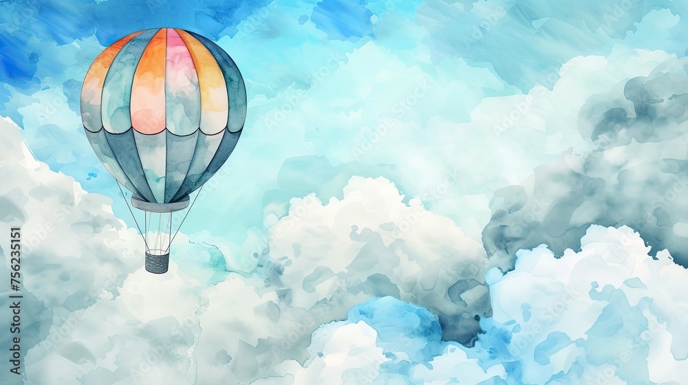 Fototapeta premium Balloon. Abstract, doodle, cloud, airship, around the world, travel, steampunk, flight, sky, air, holiday, height, gas, helium, children, fly, balloon. Generated by AI