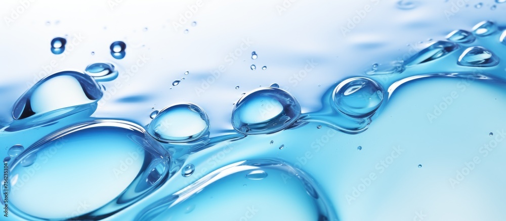 Fototapeta premium A closeup of electric blue water bubbles on a white background, showcasing the beauty of liquid fluid in a scientific and fashionable event