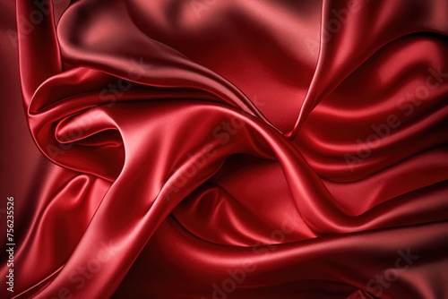 Abstract background, red satin silk fabric, Luxurious elegant waves, folds texture fabric. AI generated.