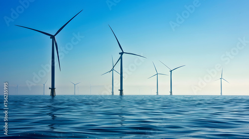 Wind power plant in the middle of the sea
