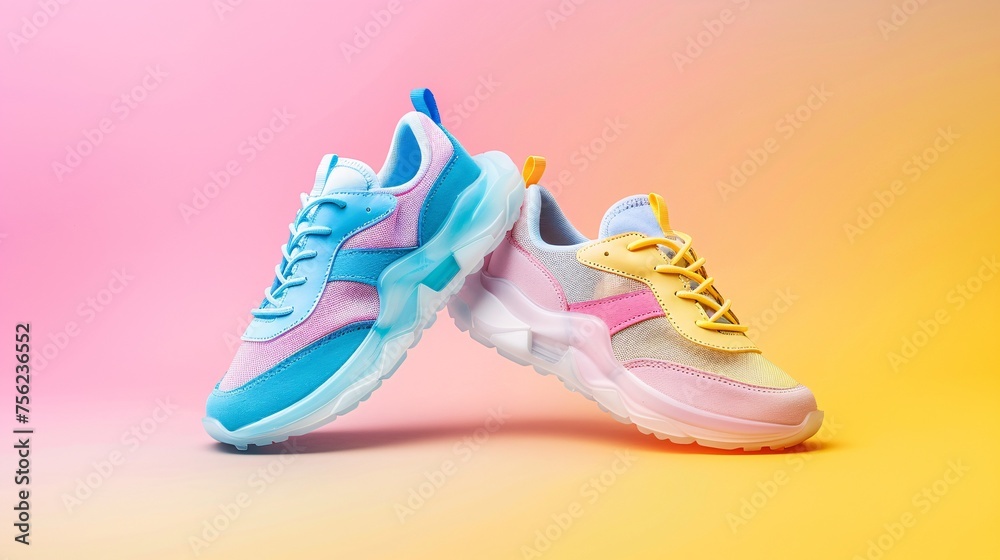 Sneaker Trend Alert Pink, Blue, and Yellow Sneakers for the Month of May Generative AI - obrazy, fototapety, plakaty 