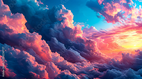 Landscape of a sky with clouds with pastel shades of pink and blue