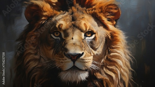 realistic oil paint art of Close-up of a lion s face. 