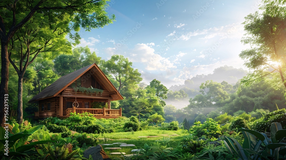 April Showers Bring May Flowers A Serene Cabin in the Woods Generative AI April Showers Bring May Flowers A Serene Cabin in the Woods Generative AI
