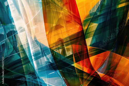 horizontal image of a colourful abstract transparent shapes artistic background Generative AI