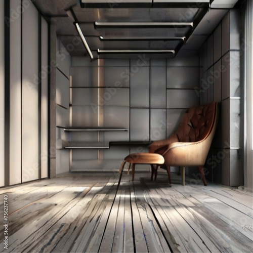  a room with two leather couches and a light fixture. AI-Generated 