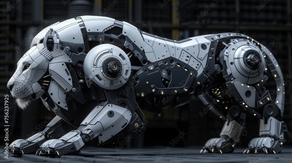 A biomimetic robot lion. The concept of modern technologies A biomimetic robot lion. The concept of modern technologies