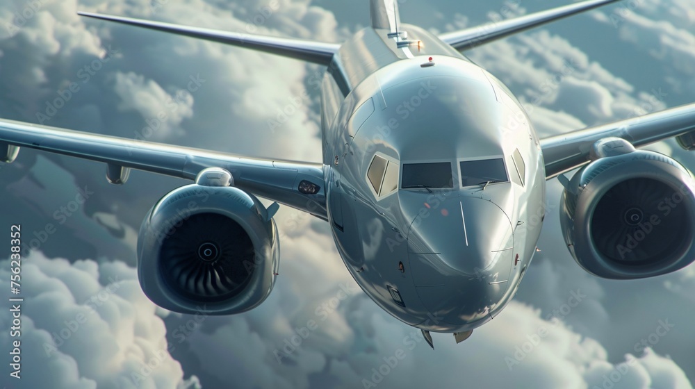 Fototapeta premium Soaring Skies or Just a Temporary High? Airplane Flying Through Clouds Generative AI