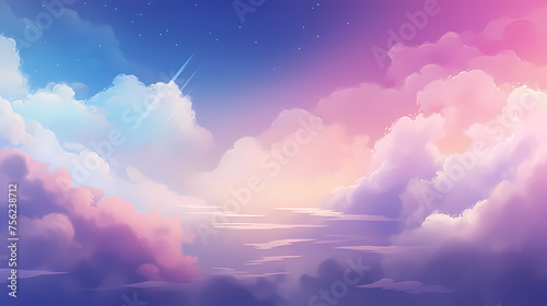 Abstract cloud concept, pastel rainbow colored clouds, background with copy space