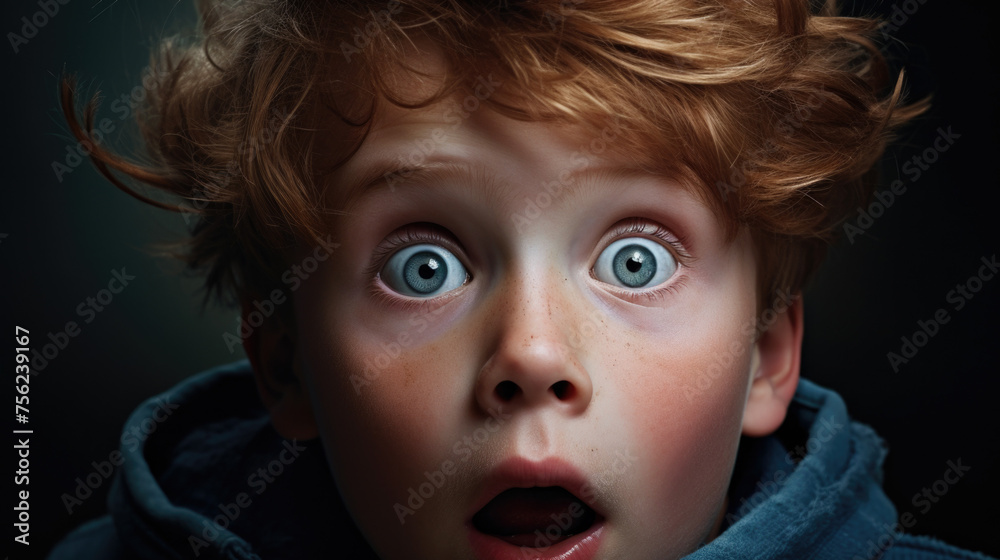 Funny boy with ginger hair and freckles being shocked Funny boy with ginger hair and freckles being shocked
