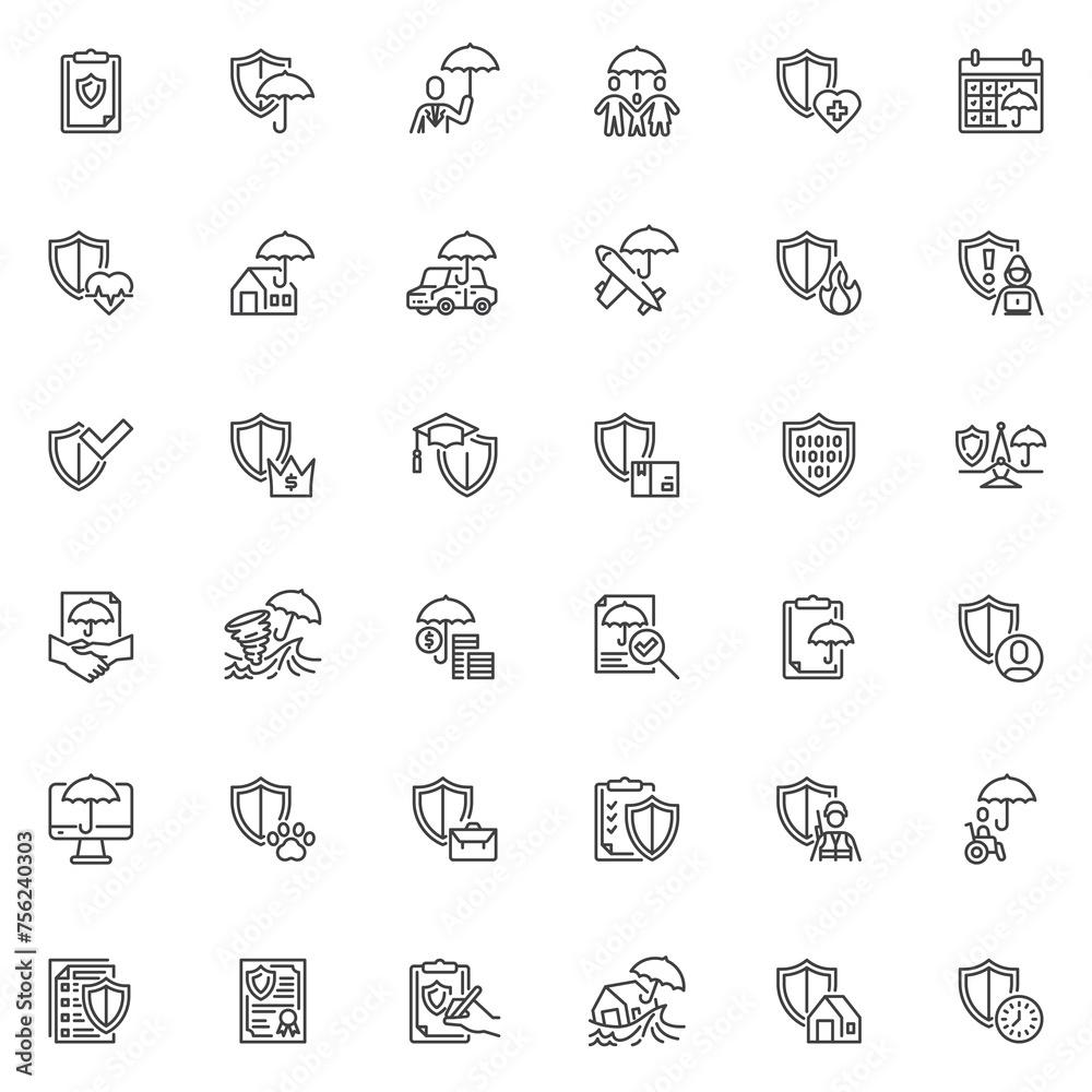 Insurance service line icons set Insurance service line icons set
