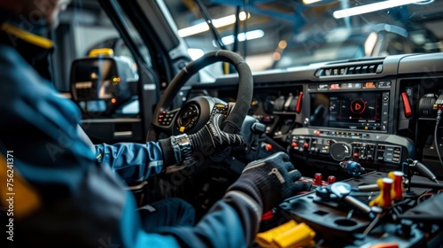 The skilled mechanic efficiently repaired the car's steering wheel, ensuring proper maintenance of the vehicle for safe driving. photo