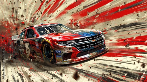 speed race car with abstract red and white lines. wallpaper nascar sport racing car