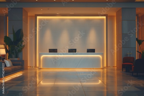 Large Lobby With White Reception Table