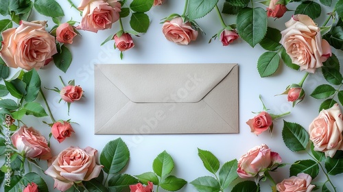 Pink and Red Roses Wedding Invitation Cards on White Background Generative AI