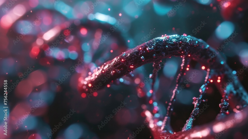 DNA double helix genetic material. Gene sequencing abstract design. Floating in space background, .science, abstract, biology, biotechnology, molecular, health, genetic - obrazy, fototapety, plakaty 