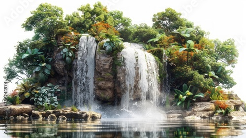 Tropical Rainforest Waterfall Panorama with Vibrant Foliage Generative AI