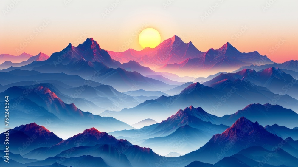 Stunning Sunset Over Flat Mountain Range Landscape Generative AI