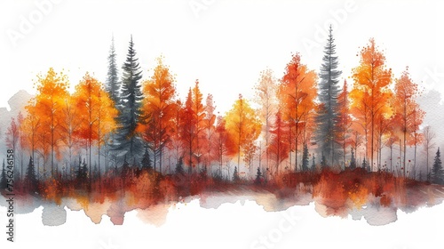 Vibrant Watercolor Autumn Forest Illustration Generative AI