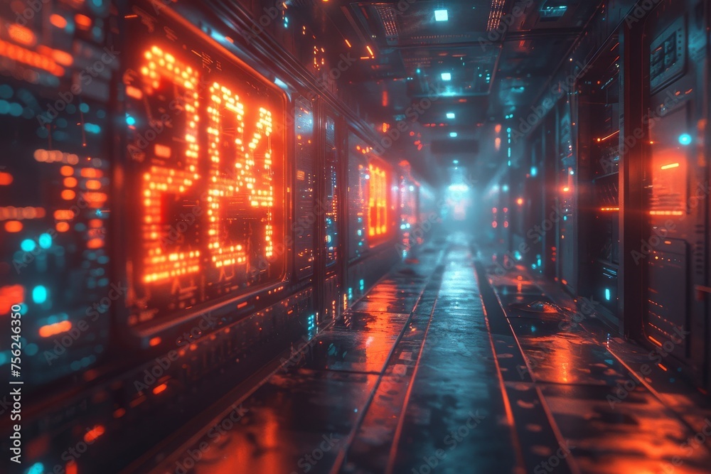 Neon-Lit Hallway