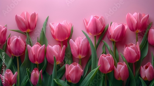 Pink Tulips Illustration with Ample Copy Space Generative AI