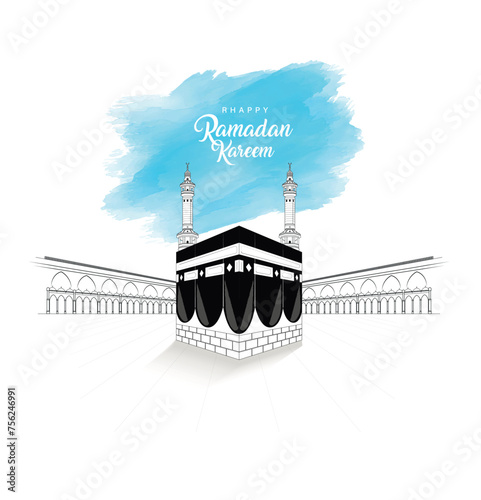 illustration of Ramadan Kareem  greetings for Islam religious festival Eid with freehand sketch Mecca Holy Kaaba in Mecca Saudi Arabia