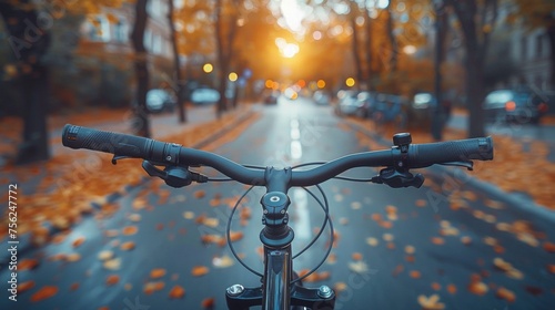 bycicle, modern city, high buildingd, busy street, eco friendly and alternative energy and transportation concept, street, afternoon photo