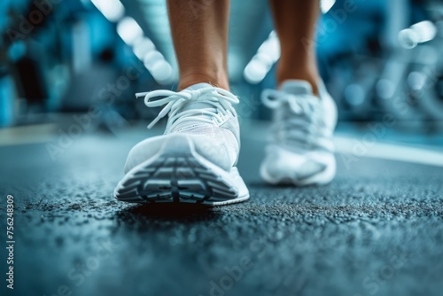 Person Walking on Treadmill in Gym