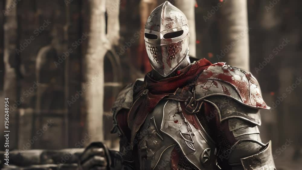 A knight clad in armor marked by the remnants of battle stands facing forward in a dimly lit forest.
A knight clad in armor marked by the remnants of battle stands facing forward in a dimly lit forest.