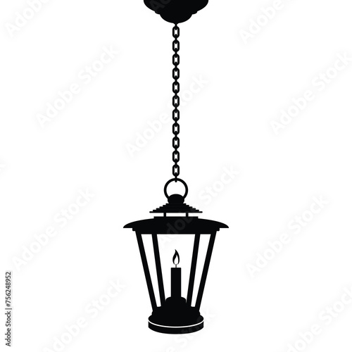 Vintage candle lamp on chain, vector illustration