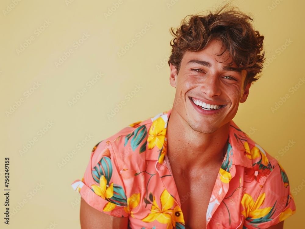 Smiling Man in Flowered Shirt