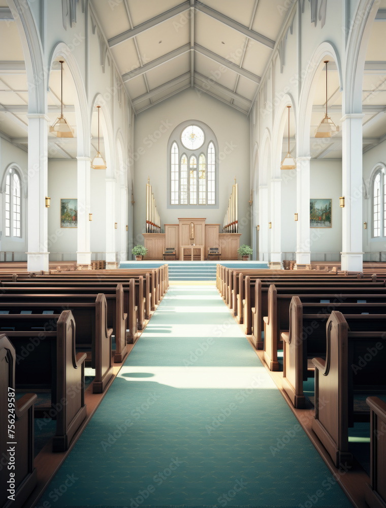 Interior of a gothic church with incredible light.