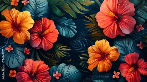 Tropical Botanical Flat Lay Illustration on White Generative AI