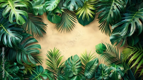 Tropical Palm Leaves Frame Border Decoration on Cream Background Generative AI