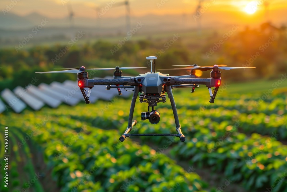 Farming with drone. agriculture and harvest technology innovation. Generative AI Farming with drone. agriculture and harvest technology innovation. Generative AI