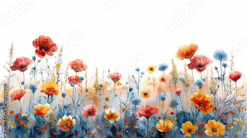 Watercolor Wildflowers in Flat Composition Style Generative AI © Alex